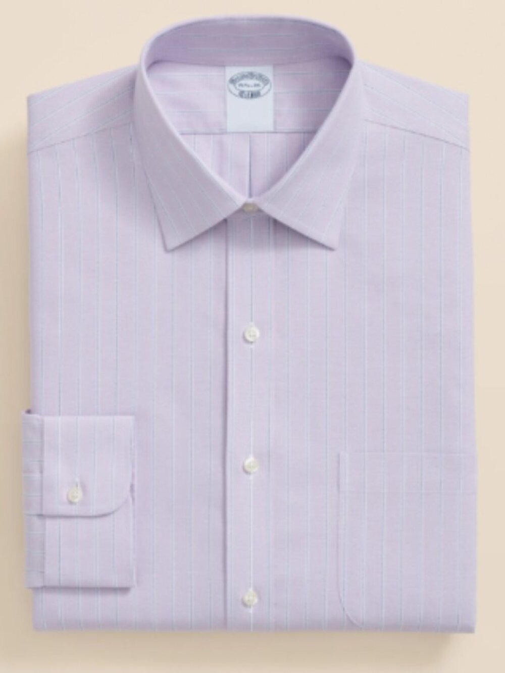 Brooks Brothers Pink Non-Iron Ainsley Collar, Striped Dress Shirt in 15.5
